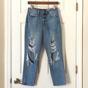 Buckle Bridge by Gly High Rise Distressed Medium Wash Tapered Leg Mom Jeans 26